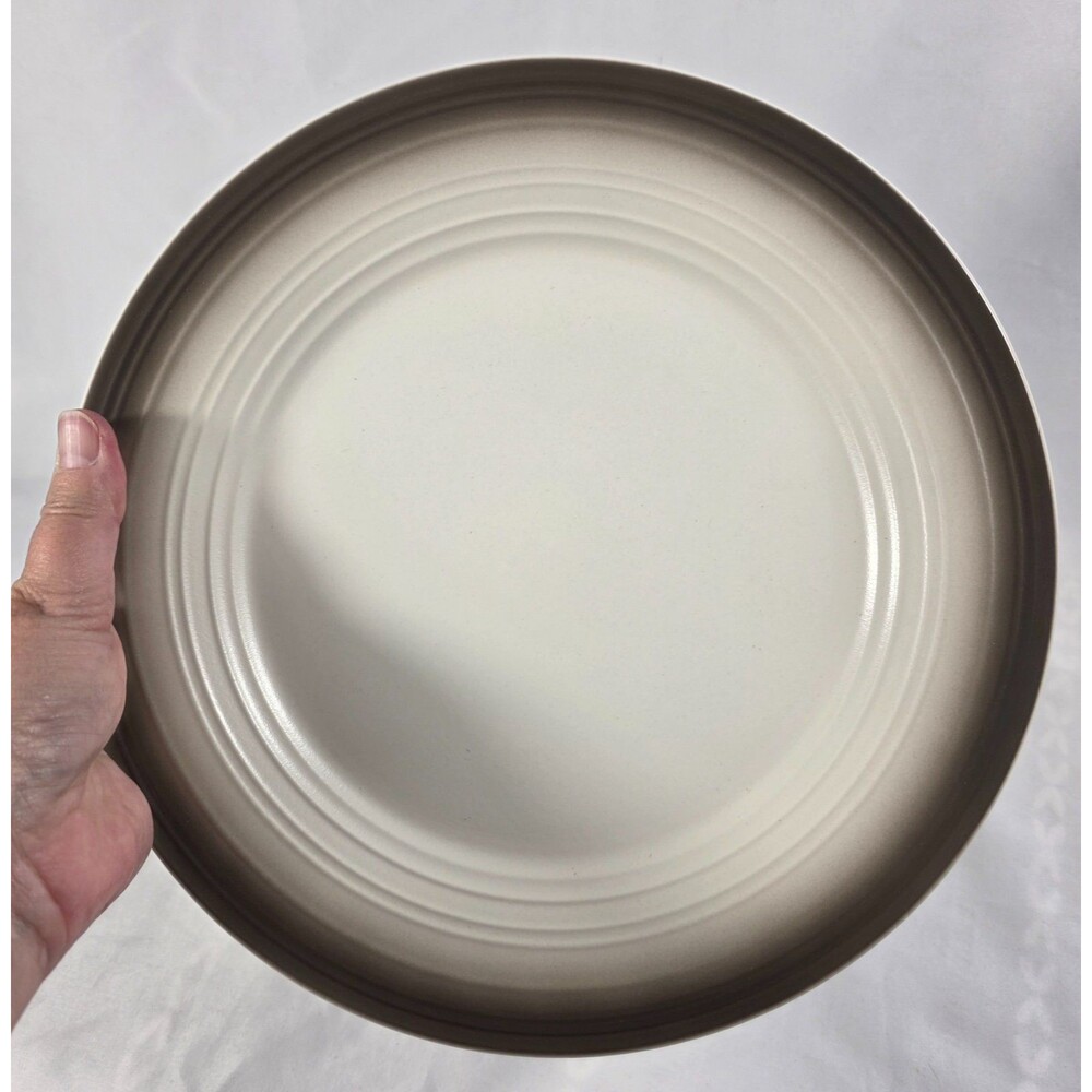 Mikasa Swirl Ombre Mocha Dinner Plate White with Mocha Border Embossed Rings